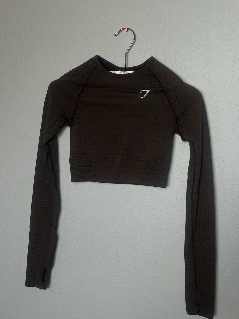 Gymshark Brown Seamless Long Sleeve Cropped Top with White Logo
